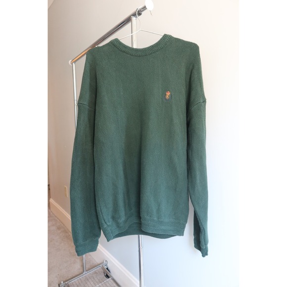 VTG Chaps Ralph Lauren Green Chevron Hand Framed Knit Sweater L Crown Logo - Picture 1 of 7
